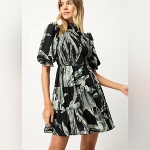 Elliatt Clos Dress - Multicolor Green Black Palm Mini size Large Ruffle